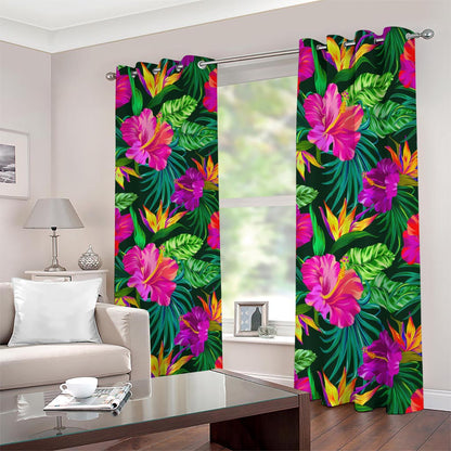 Purple Tropical Pattern Print Blackout Grommet Curtains