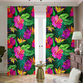 Purple Tropical Pattern Print Dimout Pencil Pleat Curtains
