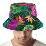 Purple Tropical Pattern Print Bucket Hat