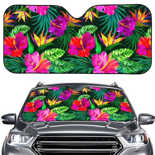 Purple Tropical Pattern Print Car Windshield Sun Shade