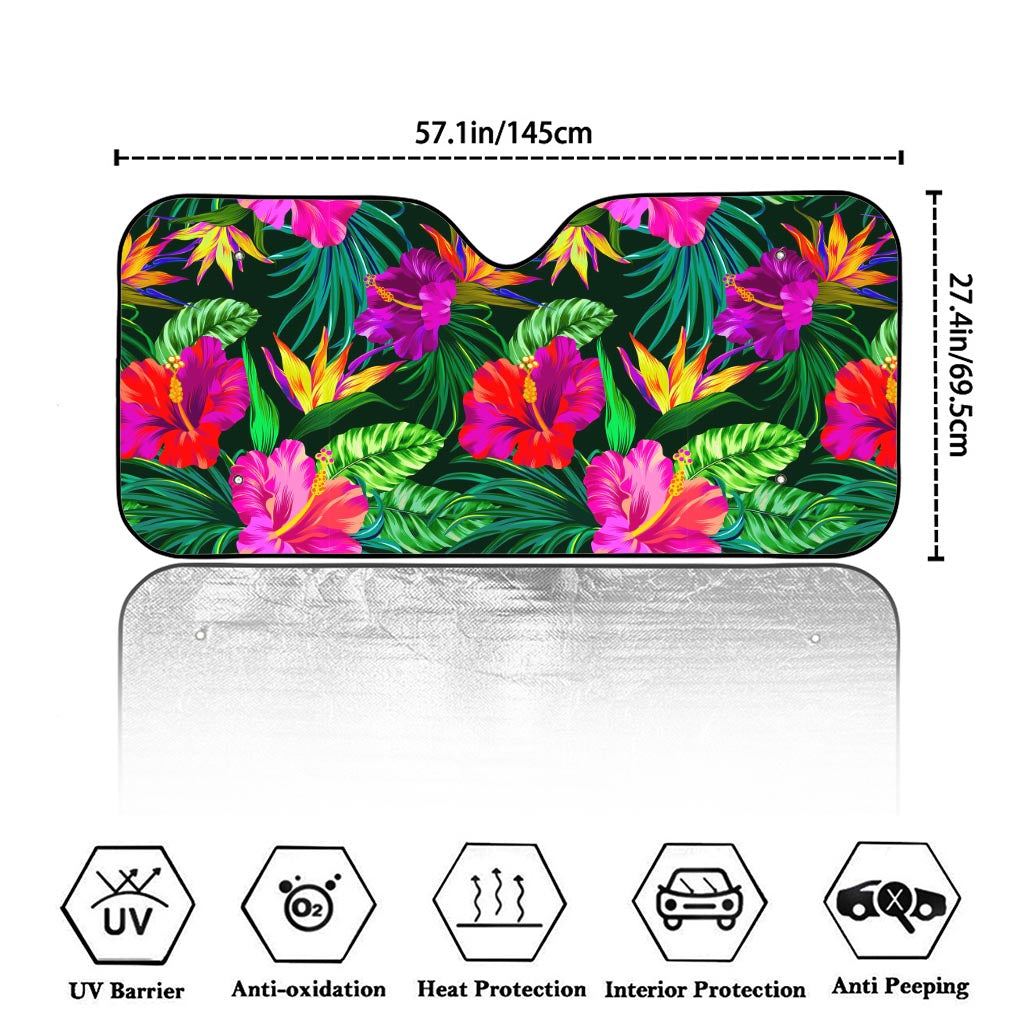 Purple Tropical Pattern Print Car Windshield Sun Shade