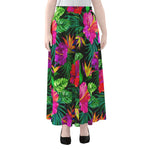 Purple Tropical Pattern Print Chiffon Maxi Skirt