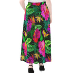 Purple Tropical Pattern Print Chiffon Maxi Skirt