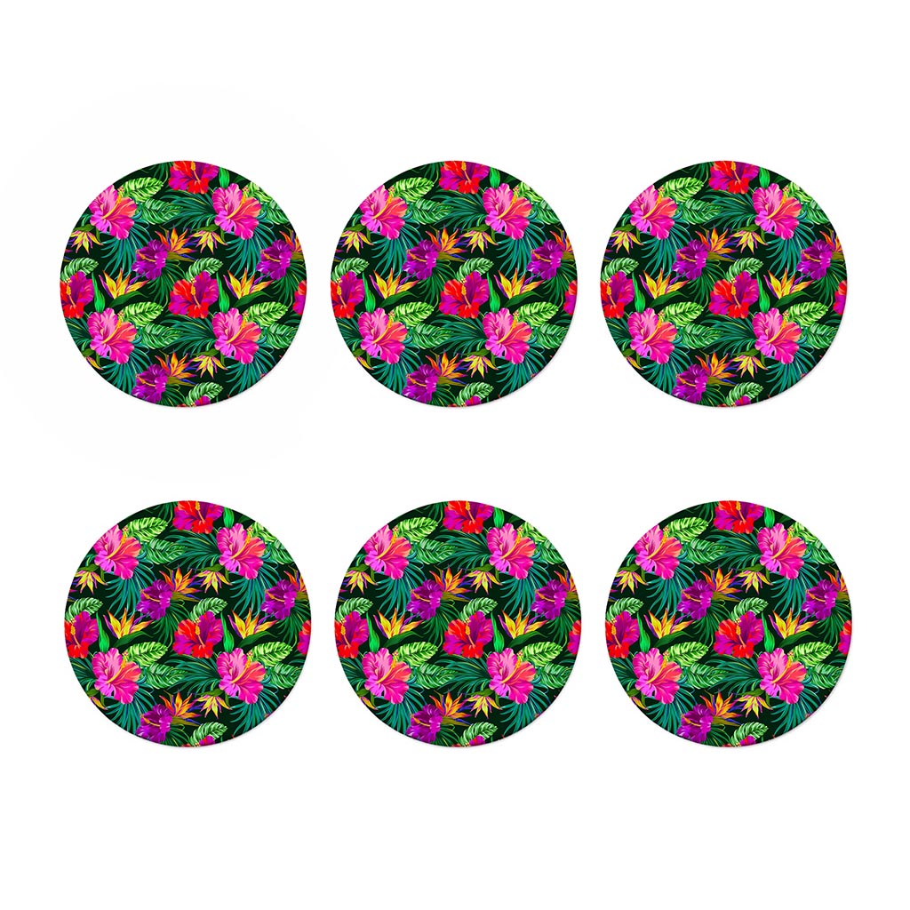Purple Tropical Pattern Print Coaster Set