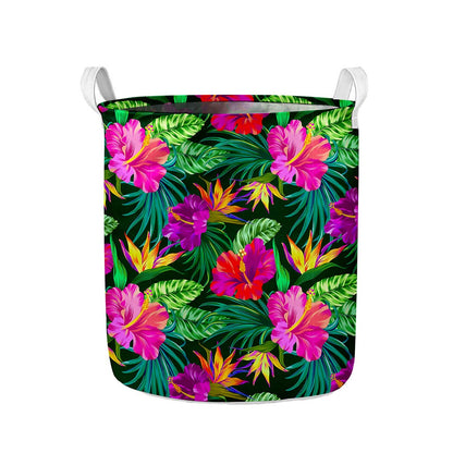 Purple Tropical Pattern Print Collapsible Laundry Basket