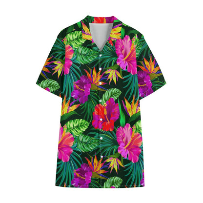 Purple Tropical Pattern Print Cotton Hawaiian Shirt