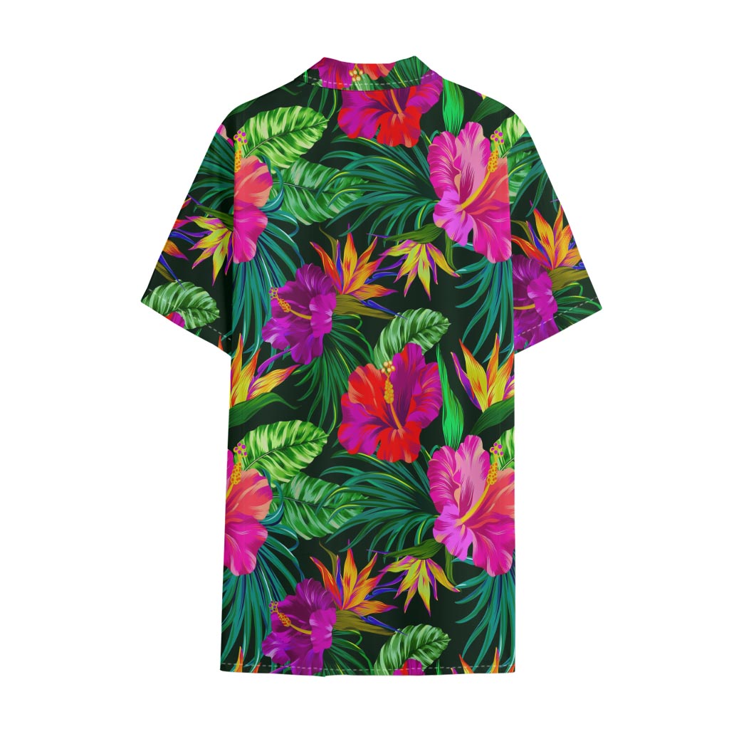 Purple Tropical Pattern Print Cotton Hawaiian Shirt