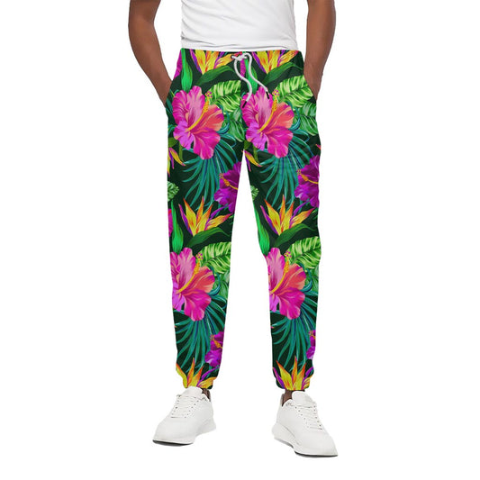 Purple Tropical Pattern Print Cotton Pants