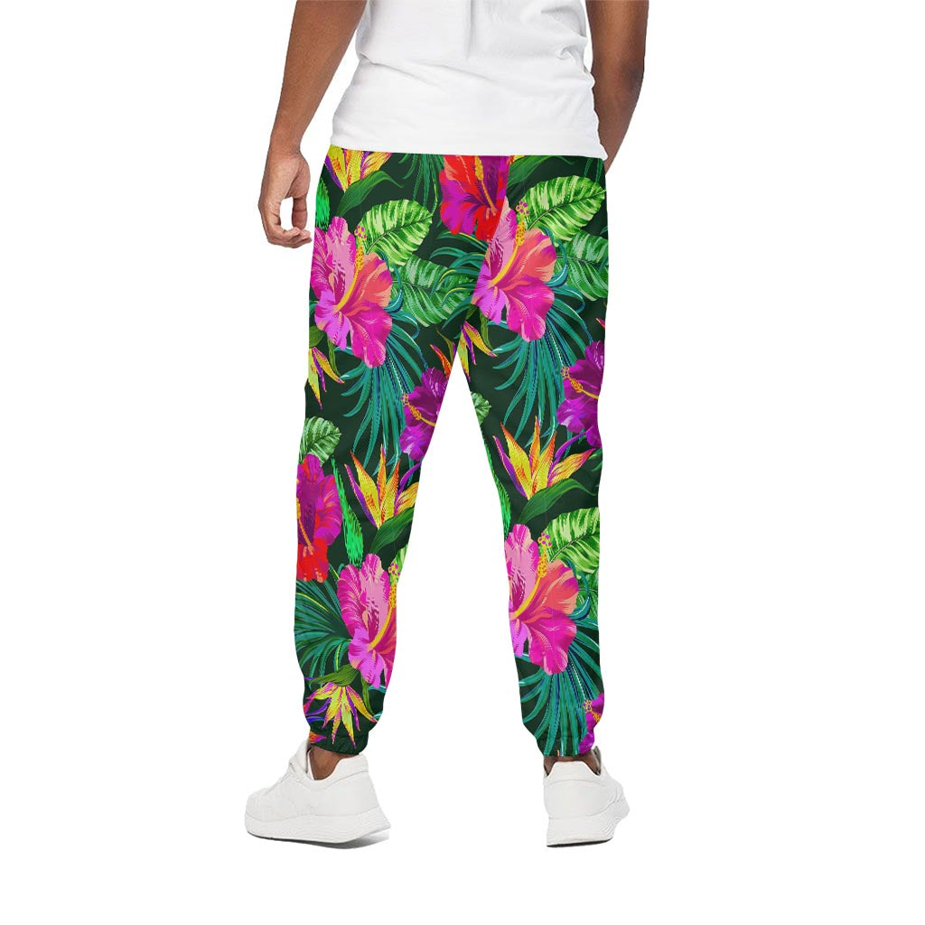 Purple Tropical Pattern Print Cotton Pants