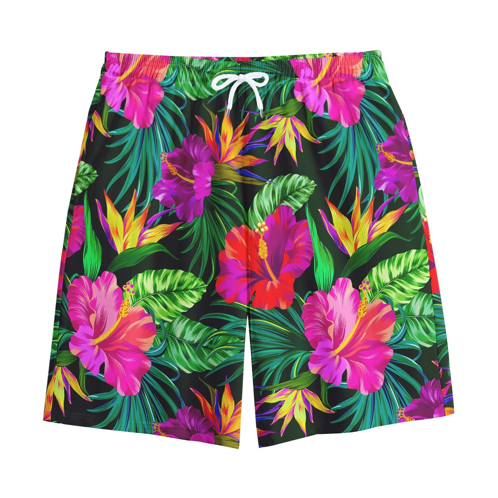 Purple Tropical Pattern Print Cotton Shorts