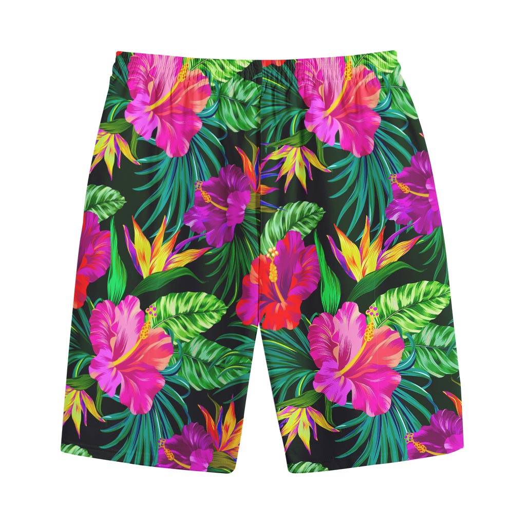 Purple Tropical Pattern Print Cotton Shorts