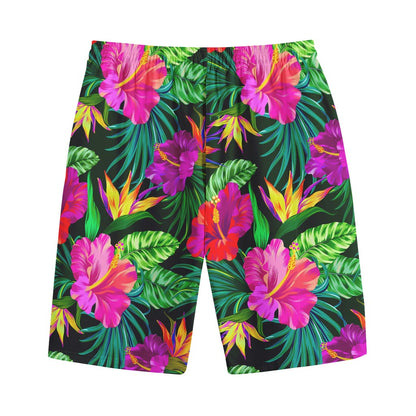 Purple Tropical Pattern Print Cotton Shorts