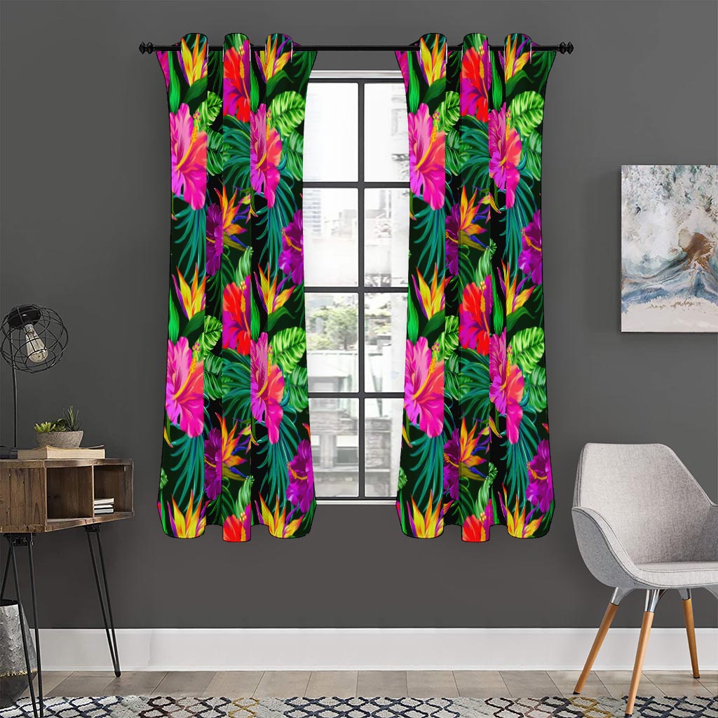 Purple Tropical Pattern Print Curtain