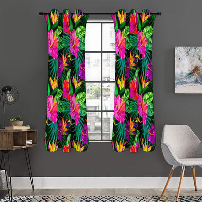 Purple Tropical Pattern Print Curtain