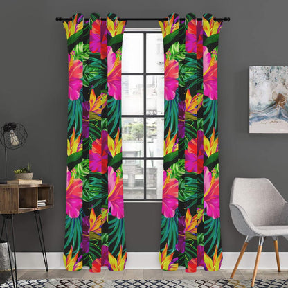 Purple Tropical Pattern Print Curtain
