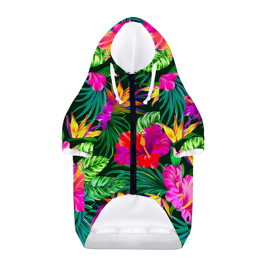 Purple Tropical Pattern Print Dog Zip Up Hoodie