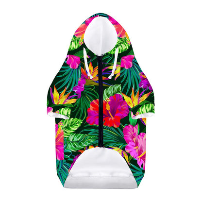Purple Tropical Pattern Print Dog Zip Up Hoodie