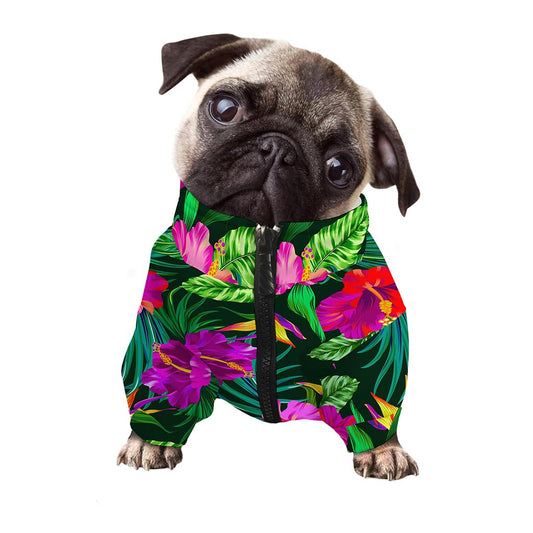 Purple Tropical Pattern Print Dog Zip Up Jacket