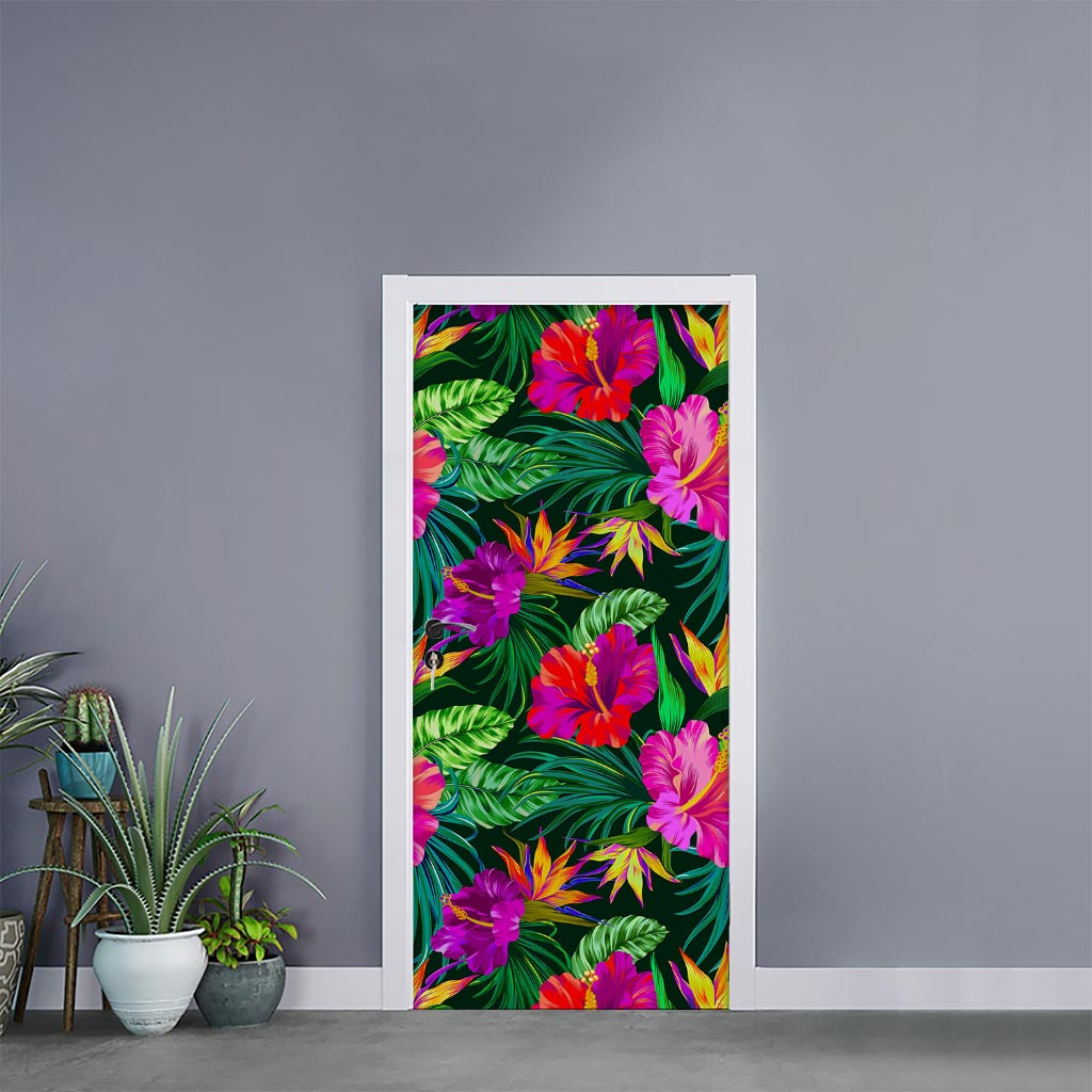 Purple Tropical Pattern Print Door Sticker