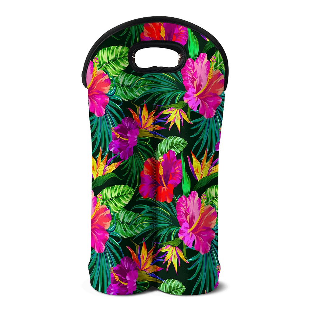 Purple Tropical Pattern Print Double Neoprene Wine Tote