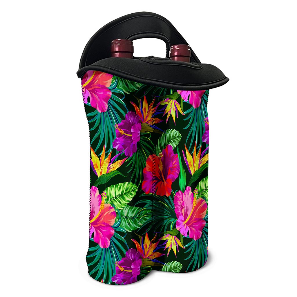 Purple Tropical Pattern Print Double Neoprene Wine Tote