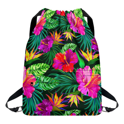 Purple Tropical Pattern Print Drawstring Backpack