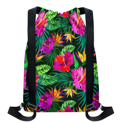 Purple Tropical Pattern Print Drawstring Backpack