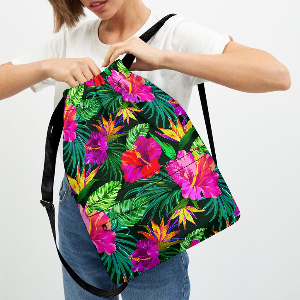 Purple Tropical Pattern Print Drawstring Backpack