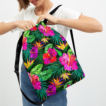 Purple Tropical Pattern Print Drawstring Backpack