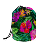Purple Tropical Pattern Print Drawstring Makeup Bag