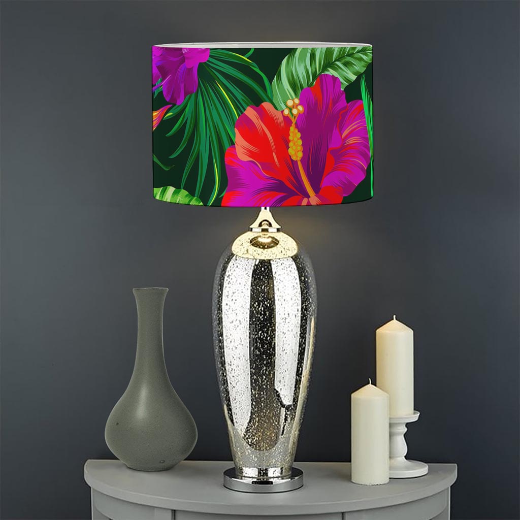 Purple Tropical Pattern Print Drum Lamp Shade