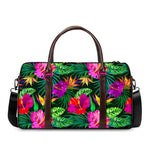 Purple Tropical Pattern Print Duffle Bag