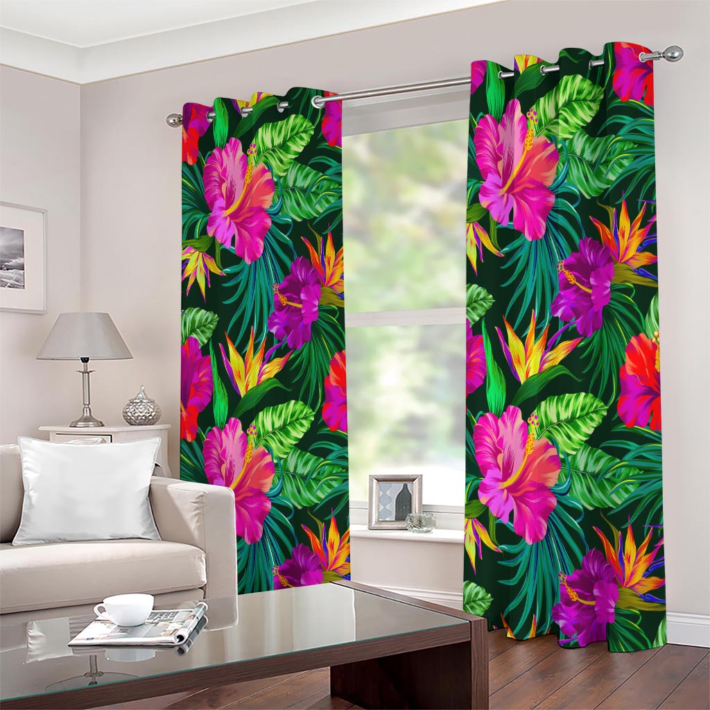 Purple Tropical Pattern Print Extra Wide Grommet Curtains