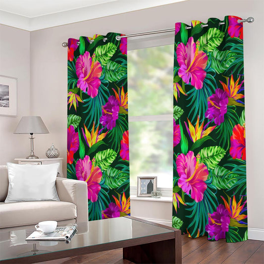 Purple Tropical Pattern Print Extra Wide Grommet Curtains