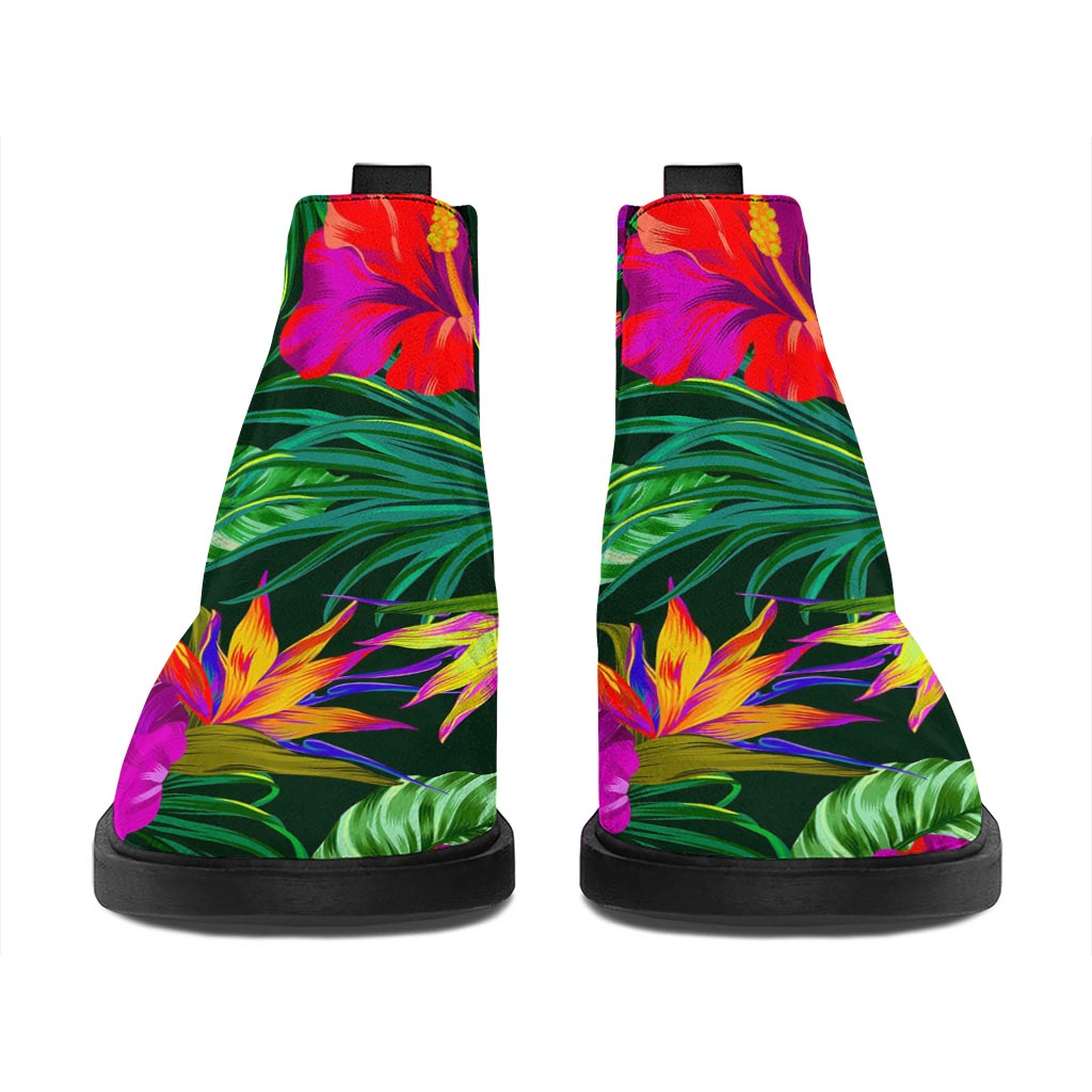 Purple Tropical Pattern Print Flat Ankle Boots