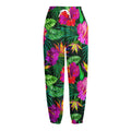Purple Tropical Pattern Print Fleece Lined Knit Pants
