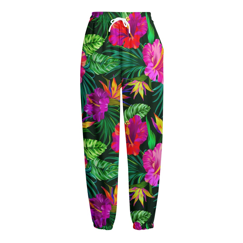 Purple Tropical Pattern Print Fleece Lined Knit Pants