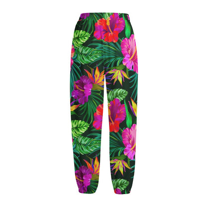 Purple Tropical Pattern Print Fleece Lined Knit Pants