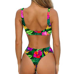 Purple Tropical Pattern Print Front Bow Tie Bikini
