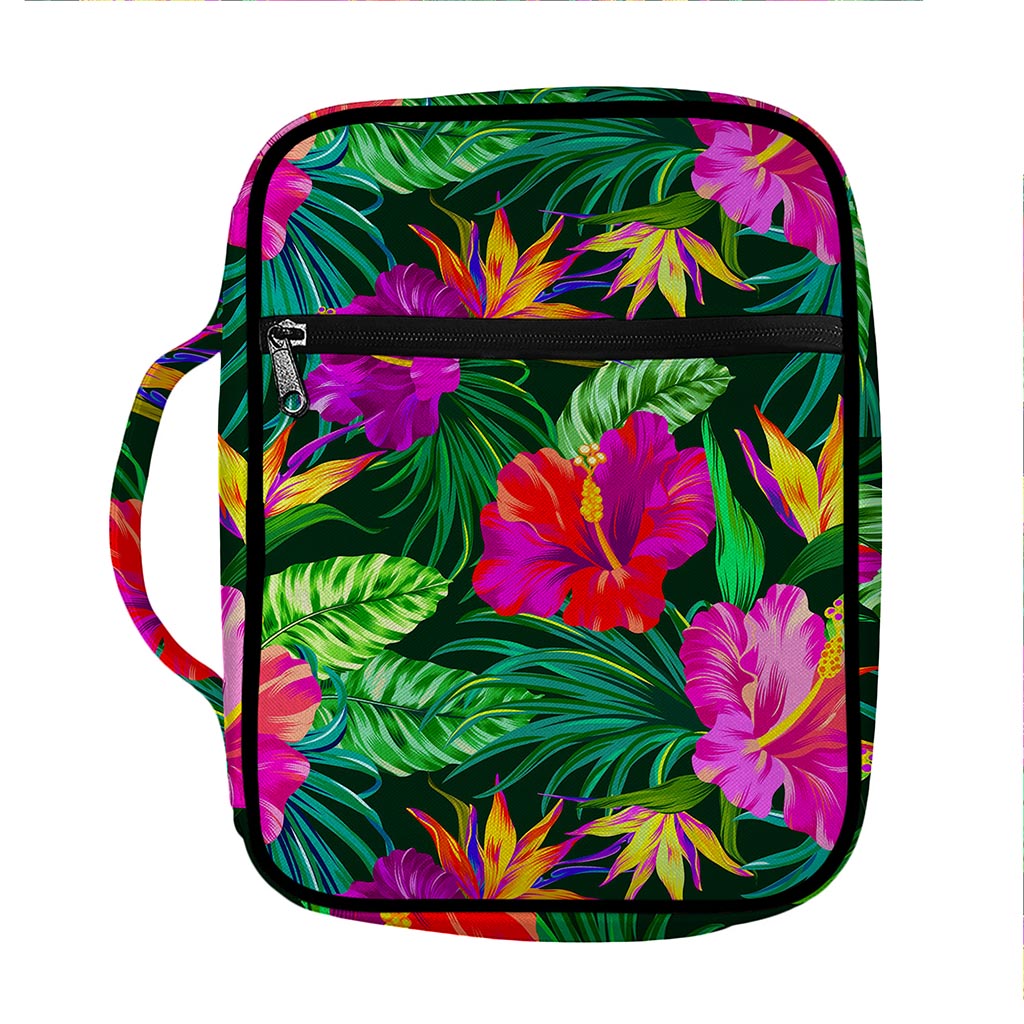 Purple Tropical Pattern Print Front Pocket Bible Bag