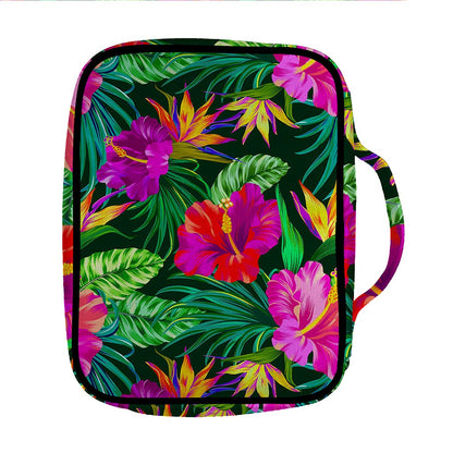 Purple Tropical Pattern Print Front Pocket Bible Bag