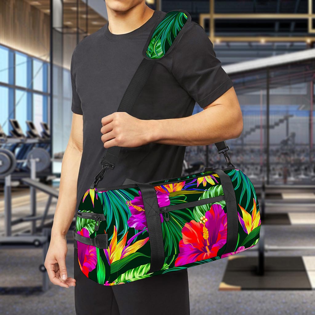 Purple Tropical Pattern Print Gym Bag