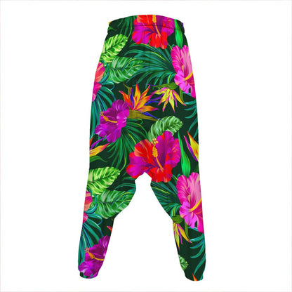 Purple Tropical Pattern Print Hammer Pants