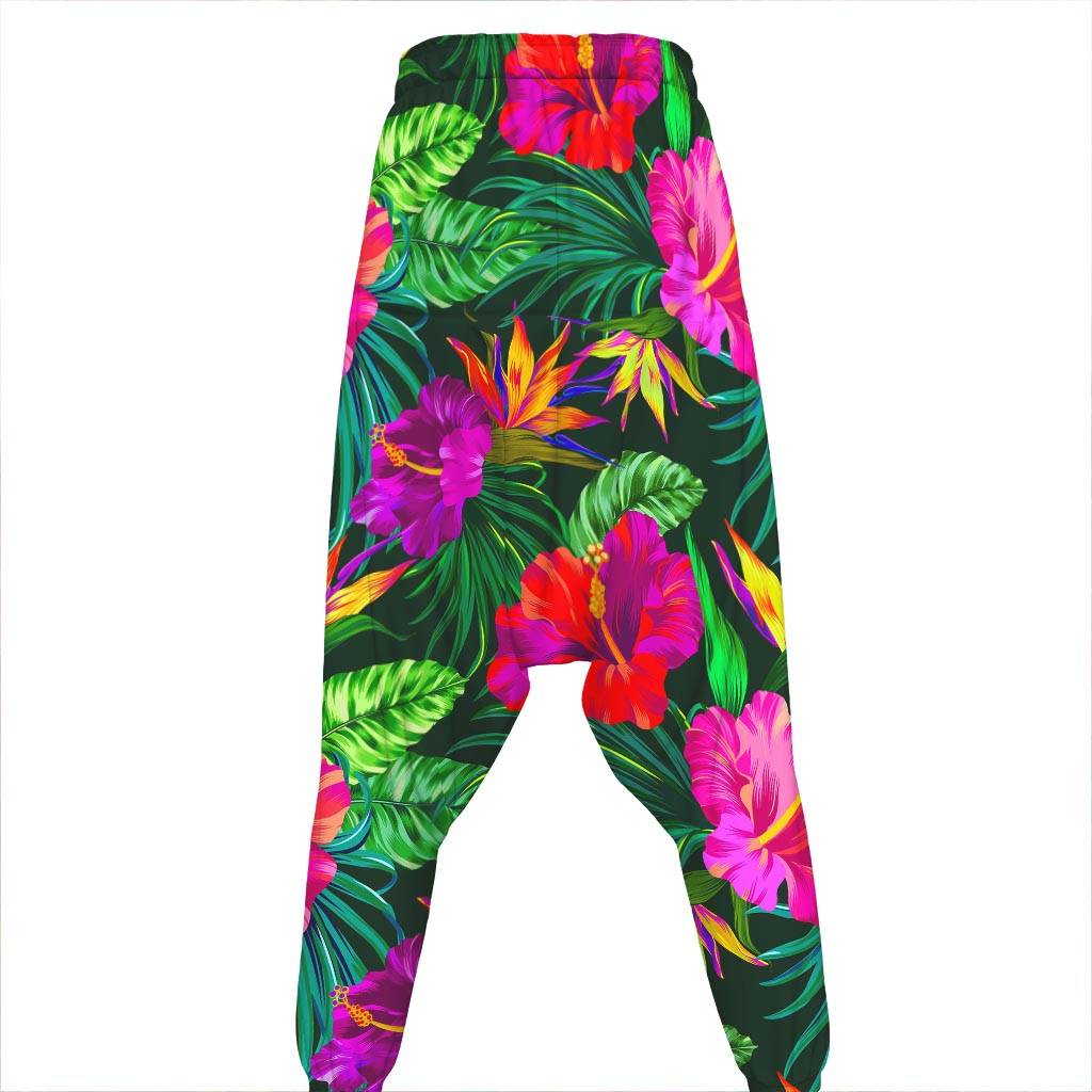 Purple Tropical Pattern Print Hammer Pants