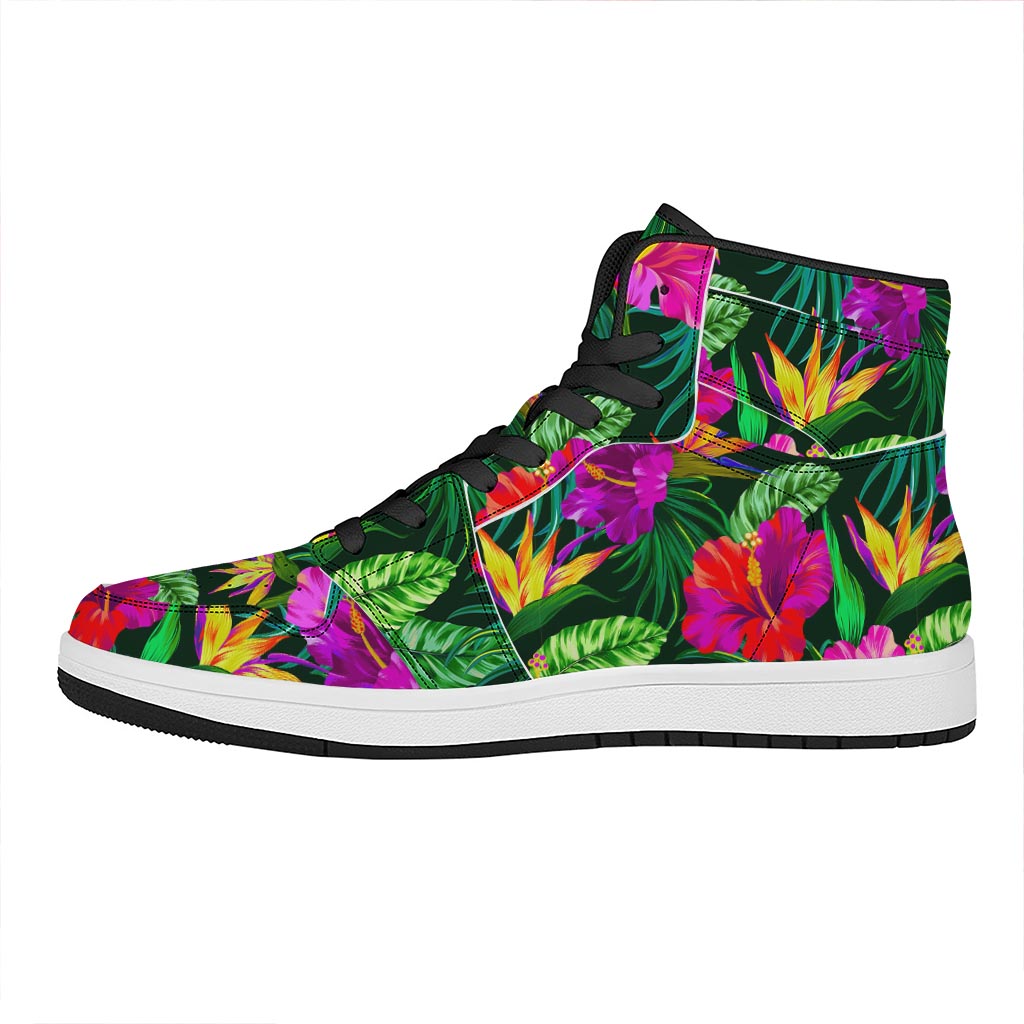 Purple Tropical Pattern Print High Top Leather Sneakers