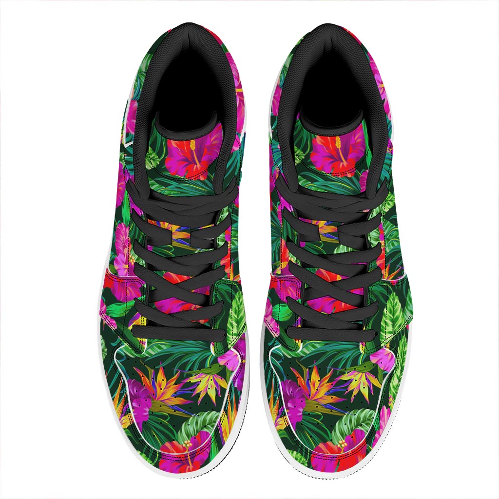 Purple Tropical Pattern Print High Top Leather Sneakers