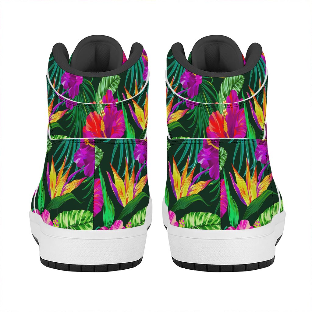Purple Tropical Pattern Print High Top Leather Sneakers