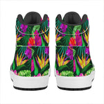 Purple Tropical Pattern Print High Top Leather Sneakers