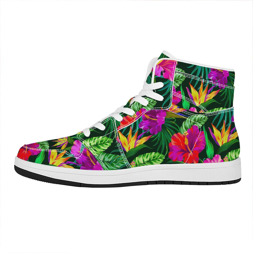 Purple Tropical Pattern Print High Top Leather Sneakers