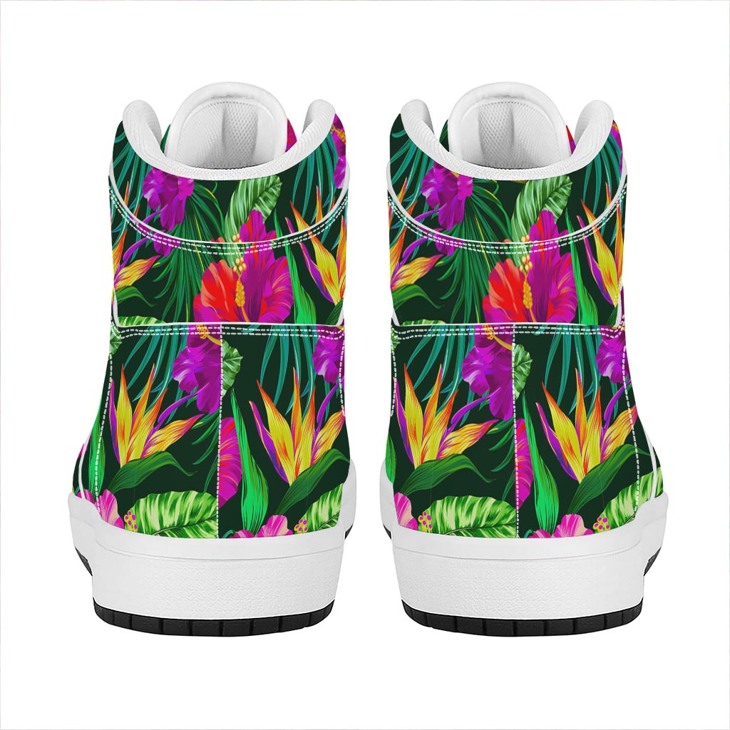 Purple Tropical Pattern Print High Top Leather Sneakers